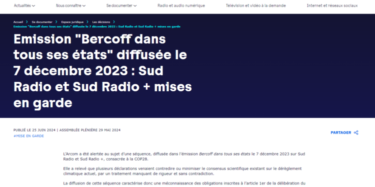 Inédit : l’Arcom met en garde Sud Radio pour des propos… climatosceptiques !