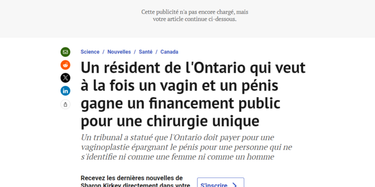 Un résident de l’Ontario qui veut à la fois un vagin et un pénis gagne un financement public pour une chirurgie !